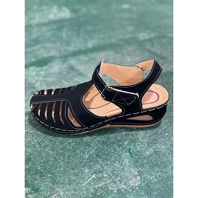 Women's Sandals Comfort Shoes Barefoot Sandals Daily Walking Wedge Sandals Summer Wedge Heel Closed Toe Open Toe Minimalism Walking Shoes Faux Leather Magic Tape Black Red Light Grey