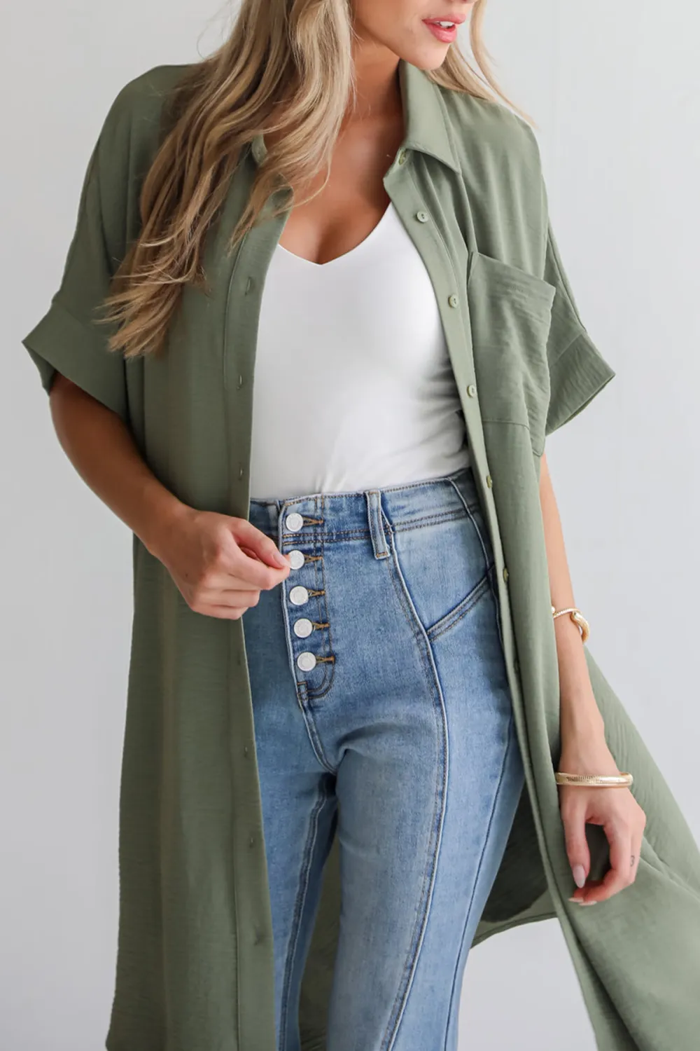 Composed Persona Green Button Front Midi Dress