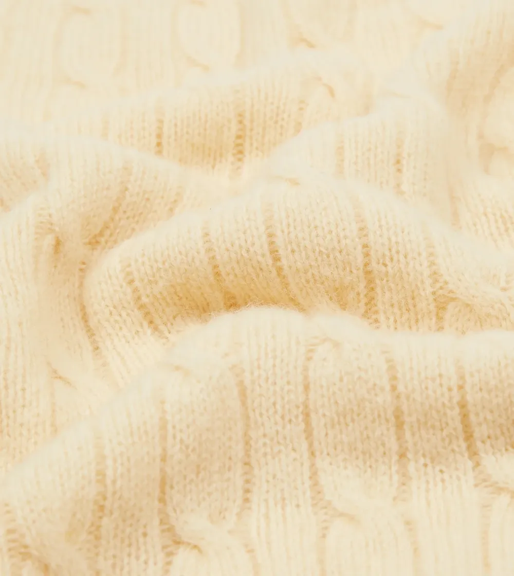 Ecru Brushed Shetland Cable Knit Crew Neck Jumper Elegant