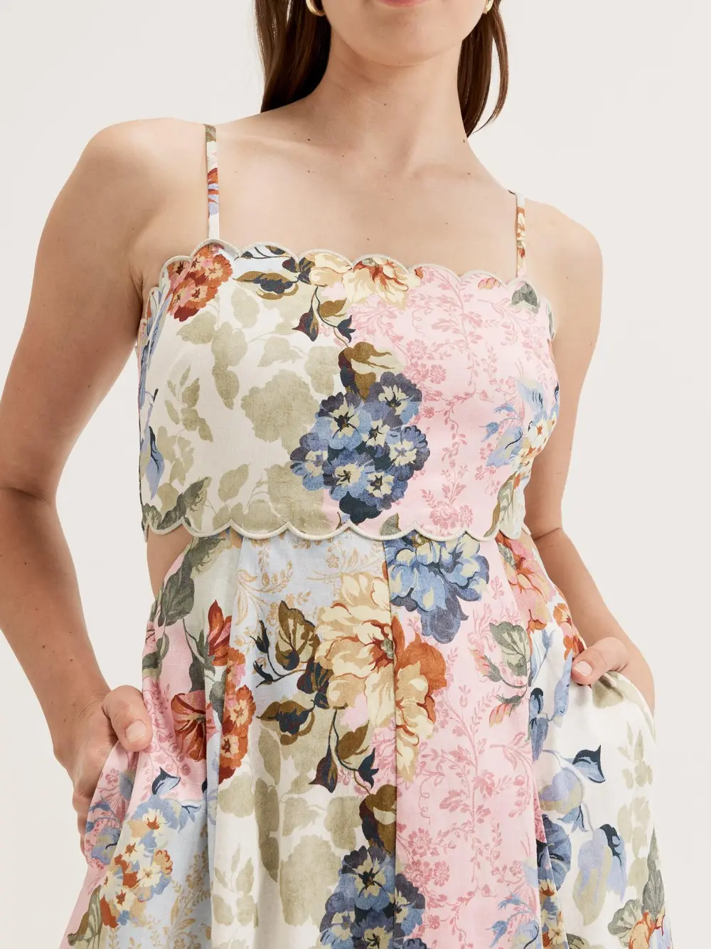Hazy Floral Panelled Midi Dress