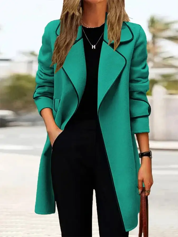 Stylish Color Contrast Woolen Trench Coat
