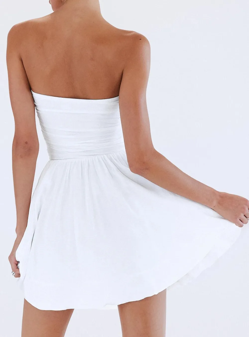 Black Strapless Pleated Mini Dress