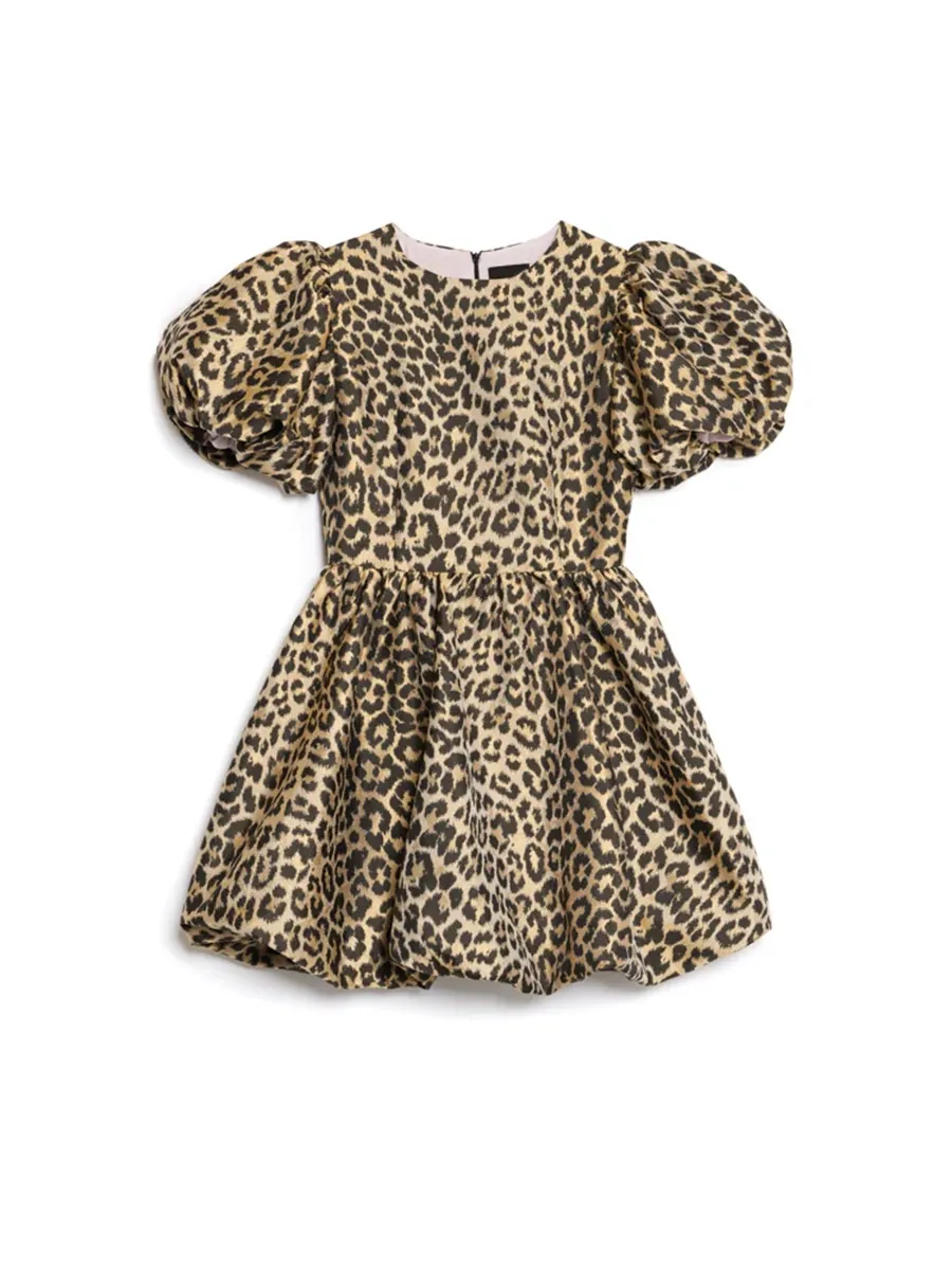 Crew Neck Leopard Jacquard Dress