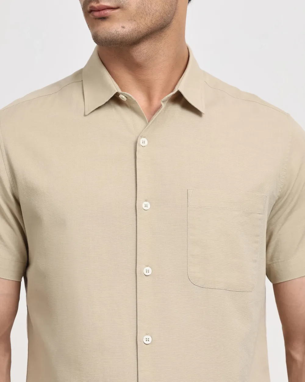 Simple And Soft Slim-Fit Breathable Beige Shirt