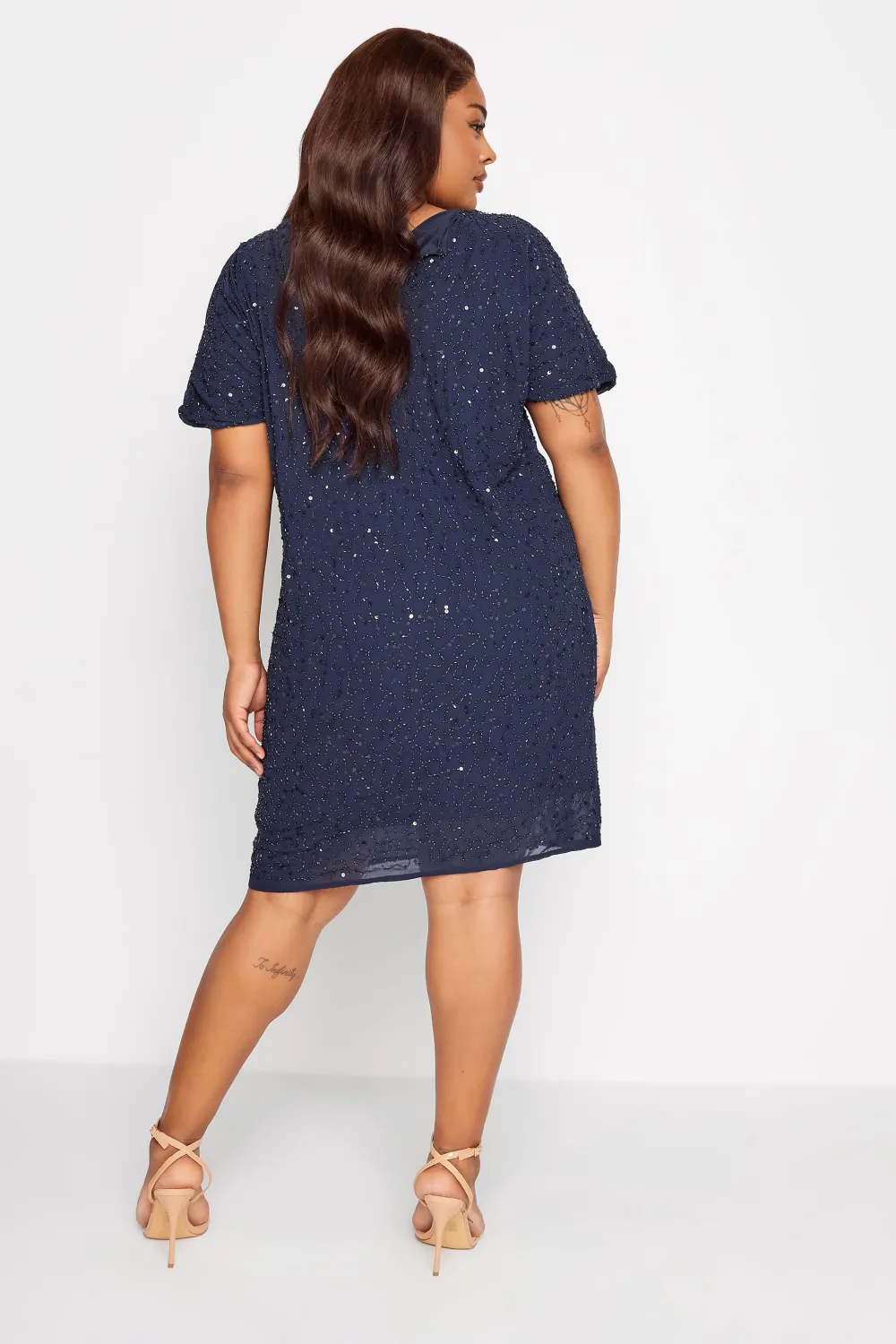 LUXE Curve Light Blue Sequin Hand Embellished Cape Dress