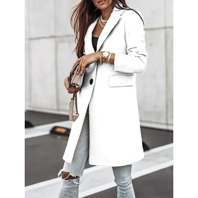Women's Winter Coat Long Overcoat Fall Stand Collar Trench Coat Warm Windproof Pea Coat with Pockets Formal Stylish Casual Street Jacket Long Sleeve Black White Khaki