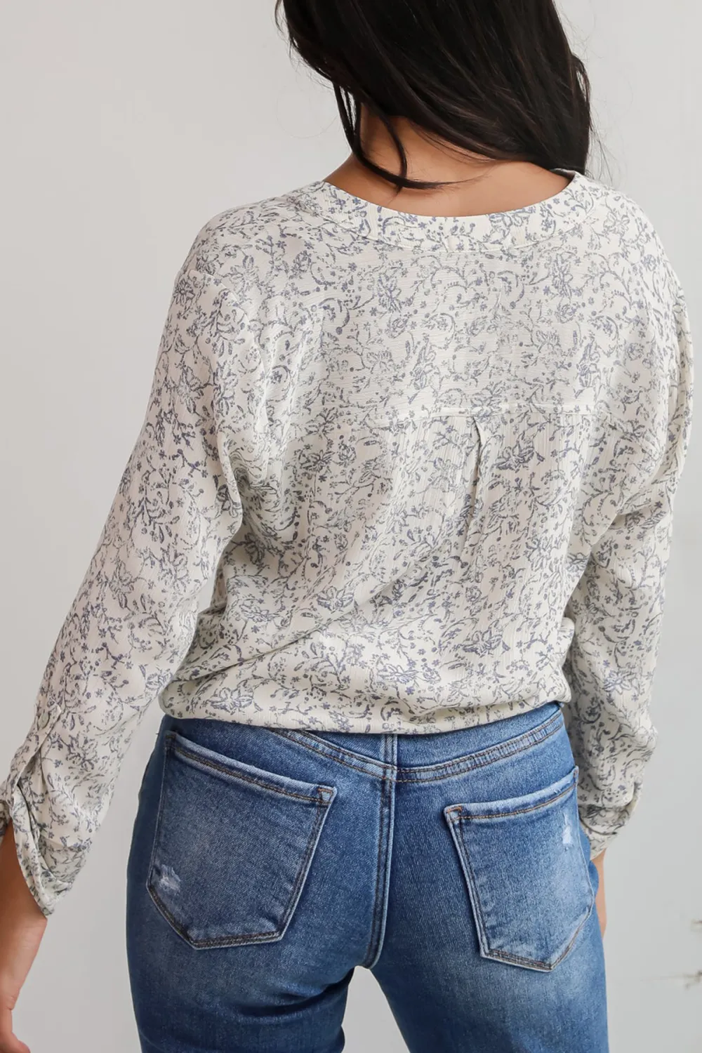 Decadently Sweet Cream Floral Tie-Front Blouse