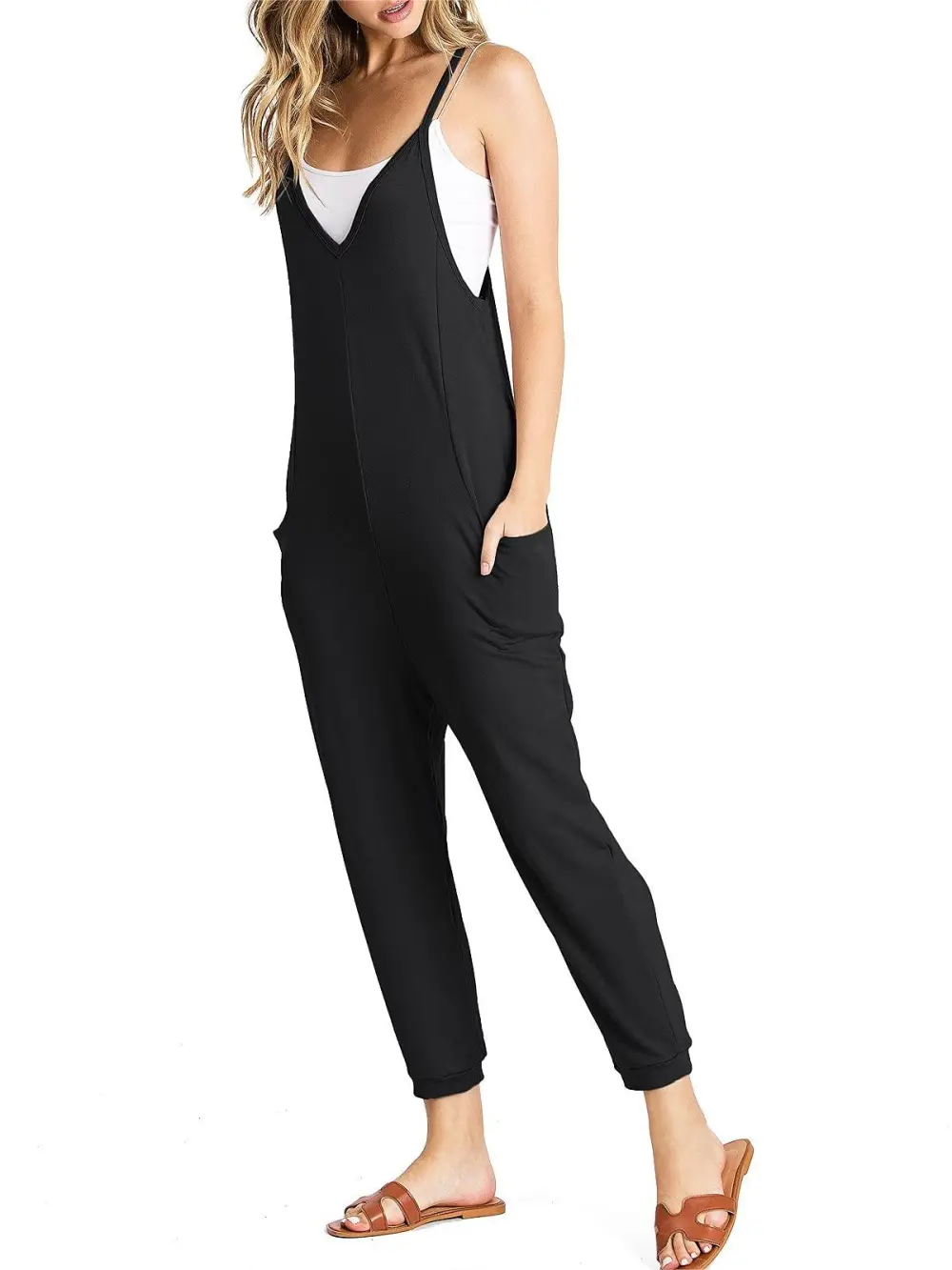 Pocketed V-Neck Jumpsuit