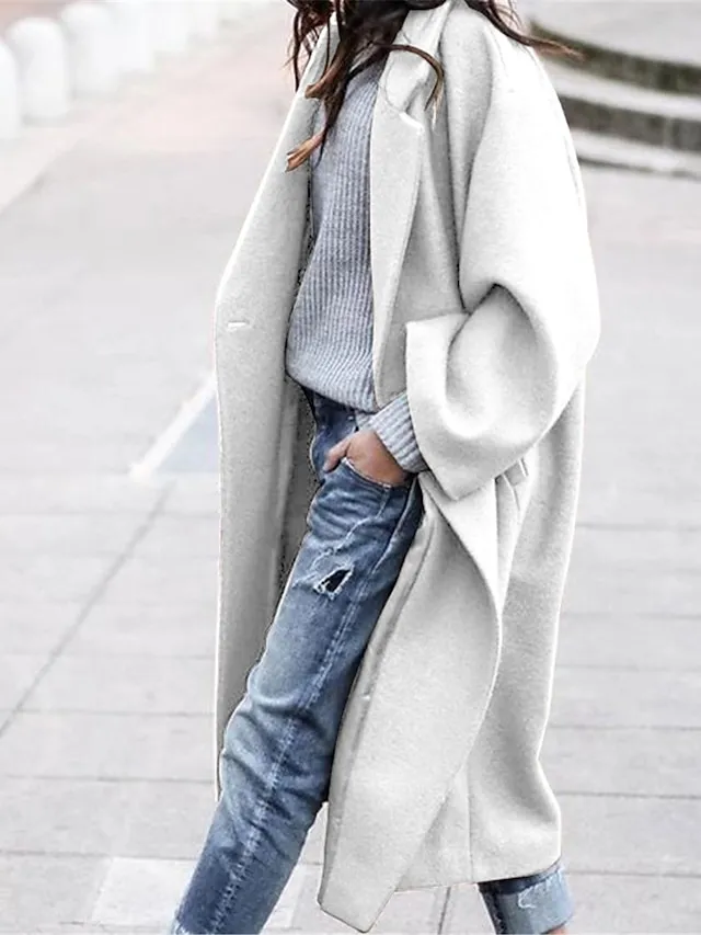Women's Winter Coat Long Pea Coat with Hood Fall Overcoat Windproof Warm Lapel Trench Coat Oversized Open Front Turndown Fashion Street Outerwear Long Sleeve