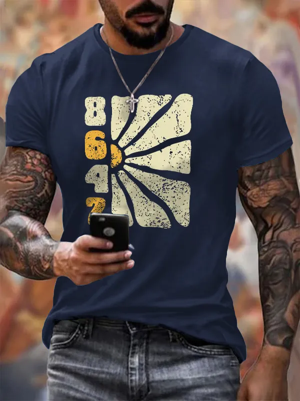 Men'S T-Shirt Men'S Vintage Flower 86 47 Printed T-Shirt Digital Flower Print Pure Cotton Short Sleeve