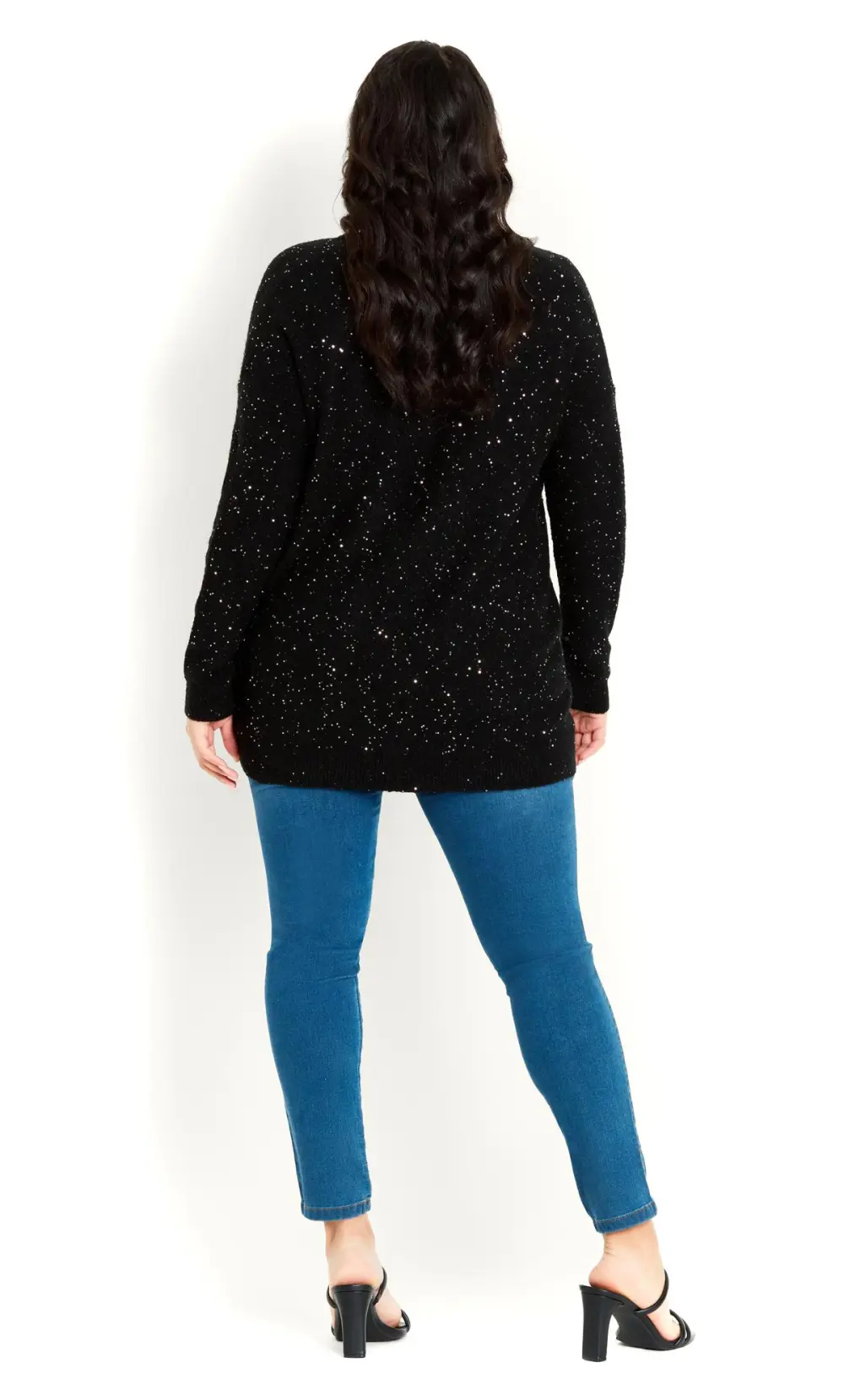 Evans Black & Silver Sequin V-Neck Knit Jumper