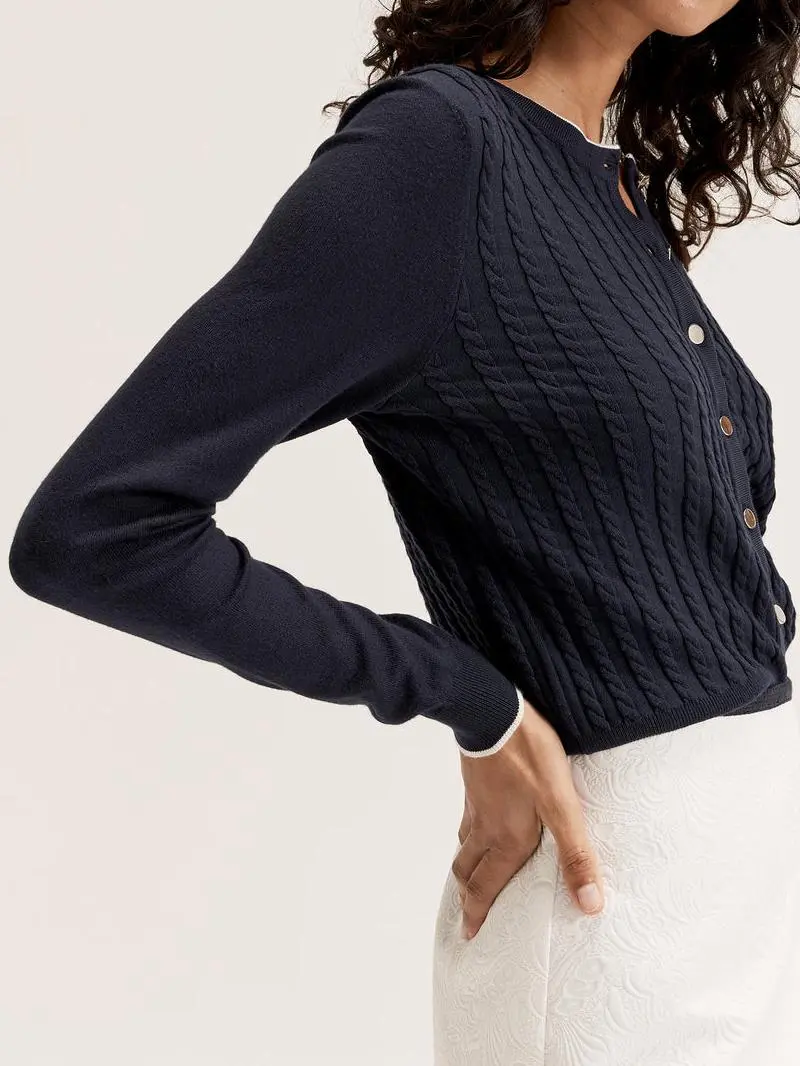 Navy Button Slim Knitwear