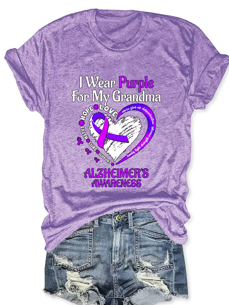 Women'S I Wear Purple For My Grandma Alzheimer'S Awareness Round-Neck T-Shirt