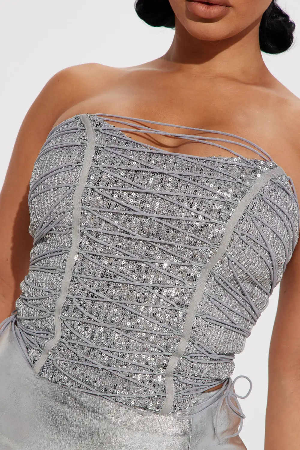 I'm The Catch Sequin Corset - Silver