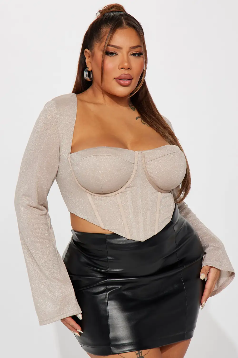 Sarah Shimmer Corset Top - Taupe