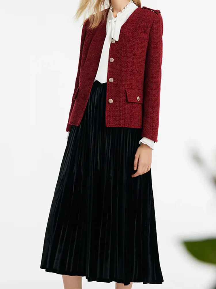 V-Neck SIngle-Breasted Tweed Women Jacket