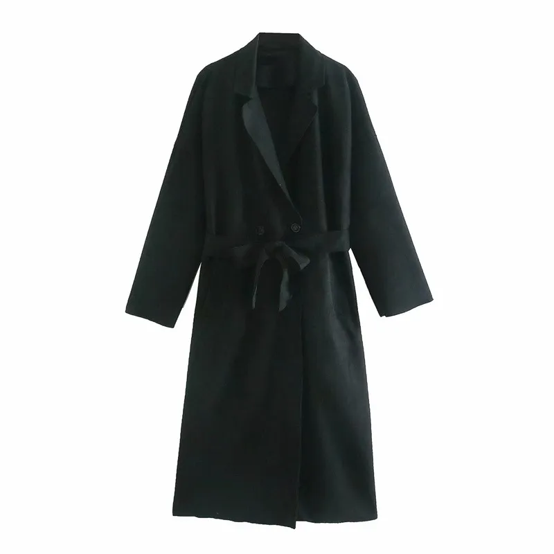 Solid Casual Front Tie Lapel Coat