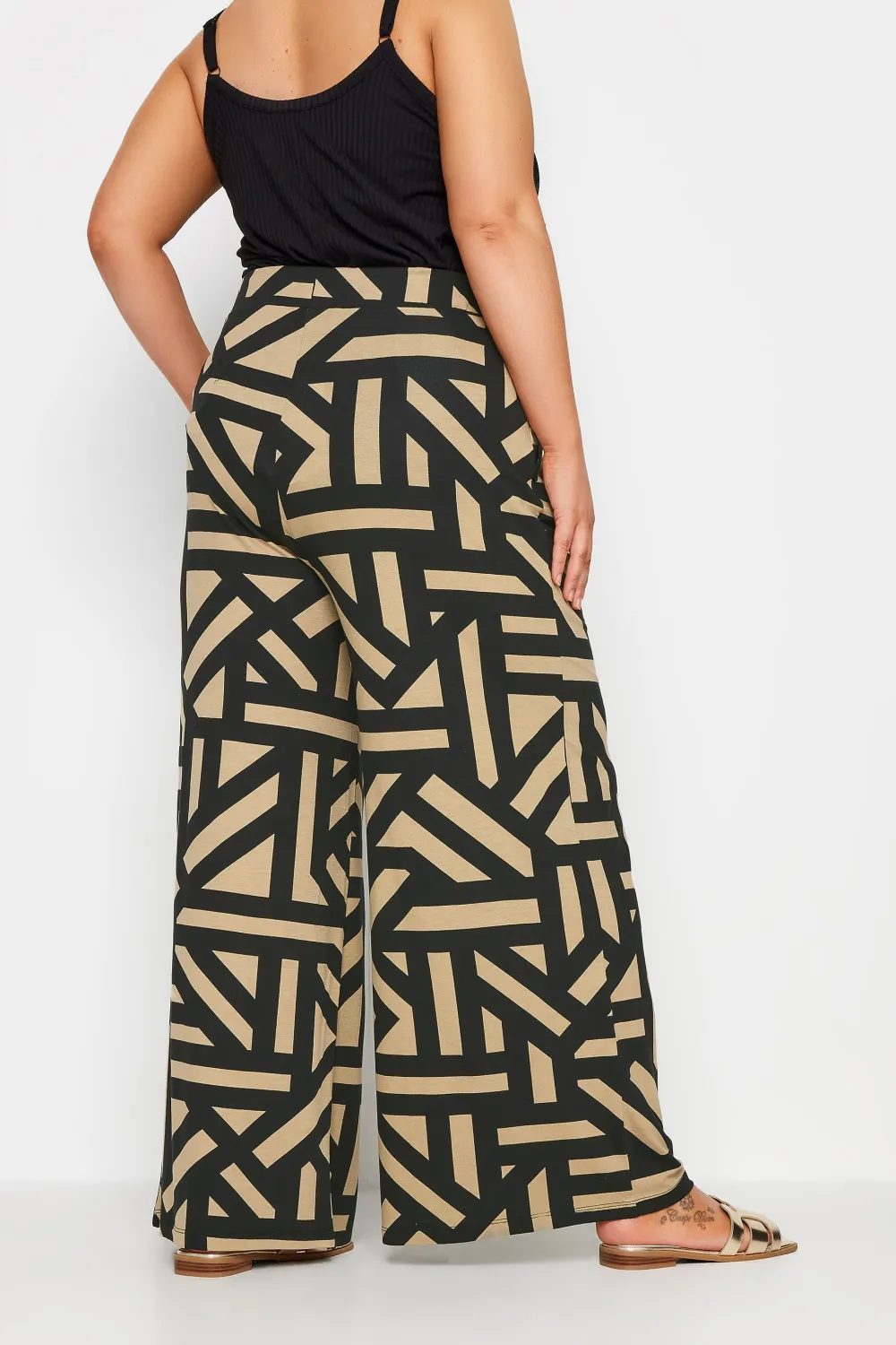 YOURS Curve Black Leopard Print Wide Leg Trousers