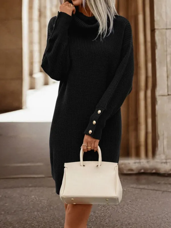 Cowl Neck Drop Shoulder Sweater Dress Without Belt