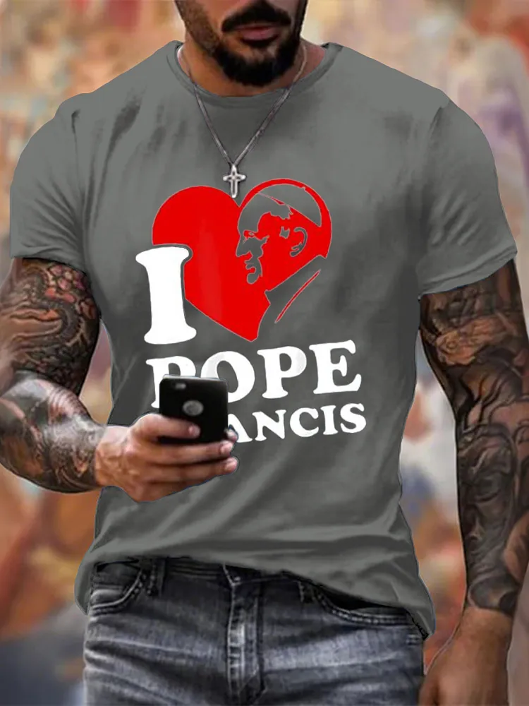 Men's I Love PF Print Short Sleeve Round Neck Cotton T-Shirt