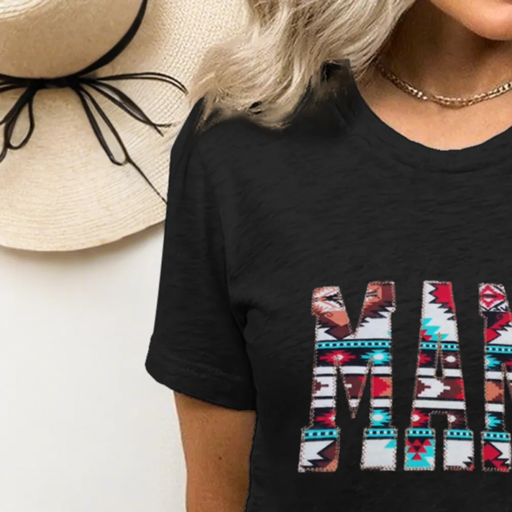 Women'S T-Shirt Cotton Alphabet Print Aztec Print T-Shirt Round Neck MAMA Short Sleeve
