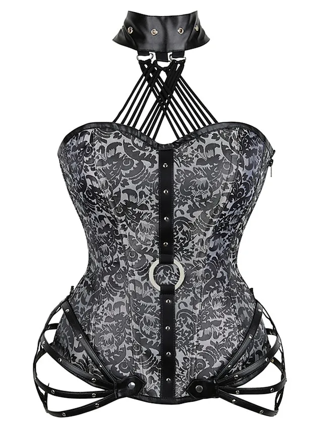 Women's Plus Size Corsets Halloween Waist Trainer Body Shaper Flower Sport Casual Punk & Gothic Daily Going out Polyester Breathable Halter Neck Sleeveless Summer Spring Black Red