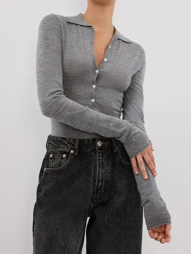 SILVER MARLE MERINO POLO TOP