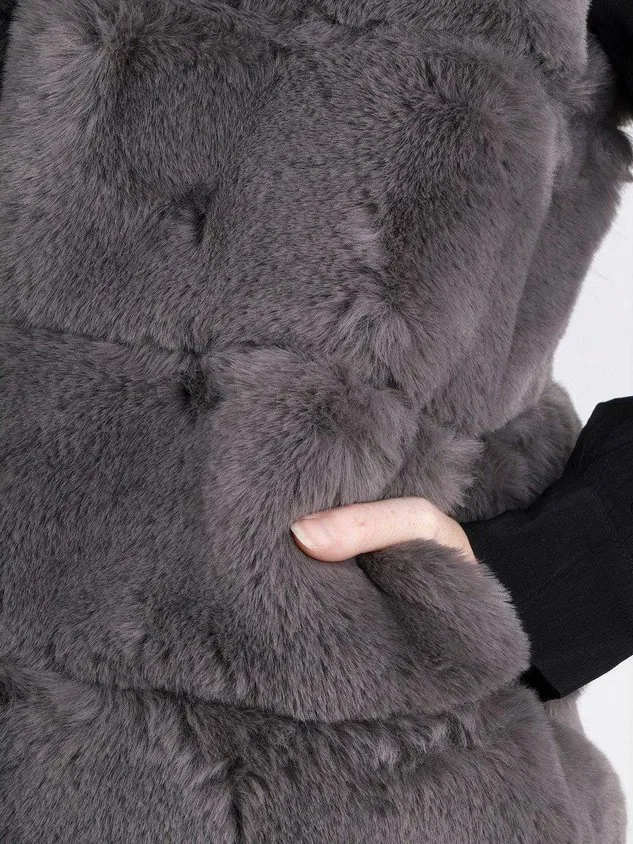 Women Casual Grey Faux Fur Gilet