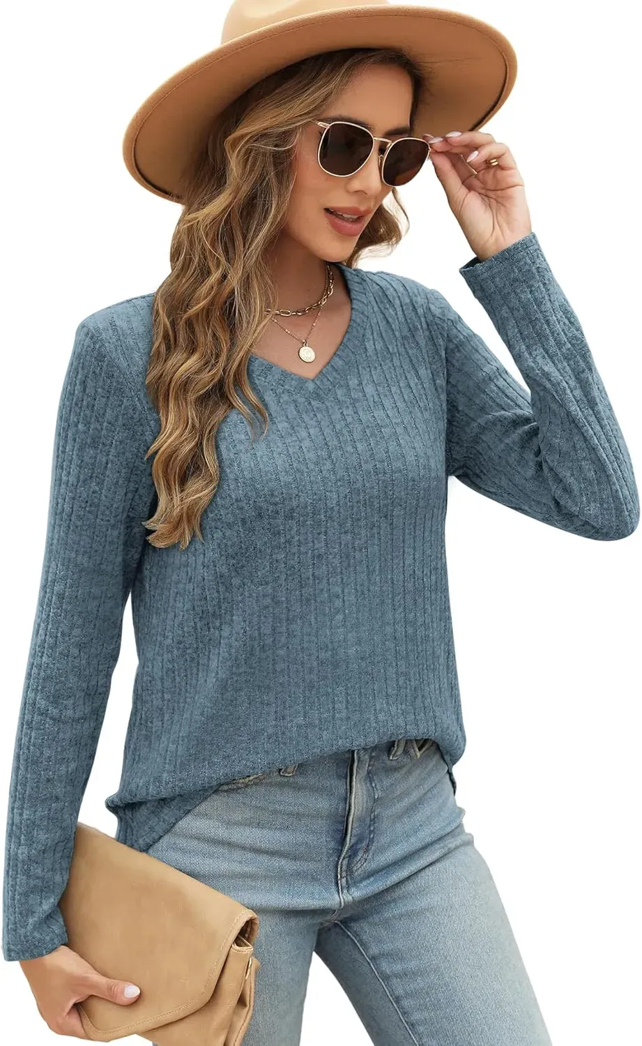 OFEEFAN Long Sleeve Shirts for Women Lightweight Crew Neck Casual Tunic Tops