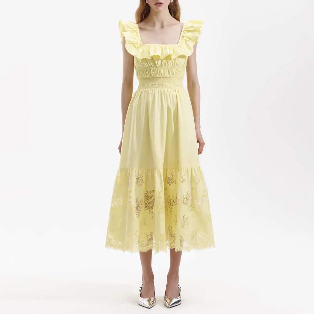 Yellow Cotton Midi Dress