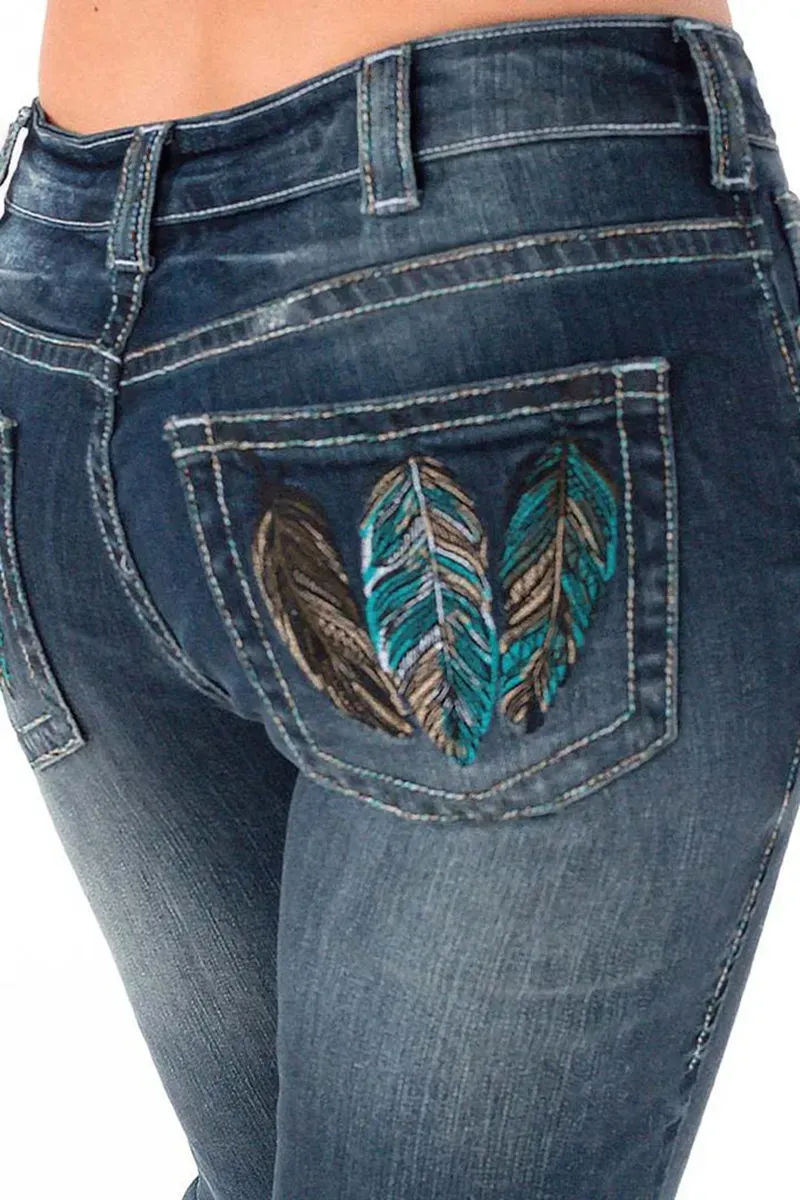 Mid Waist Pocket Straight Leg Jeans
