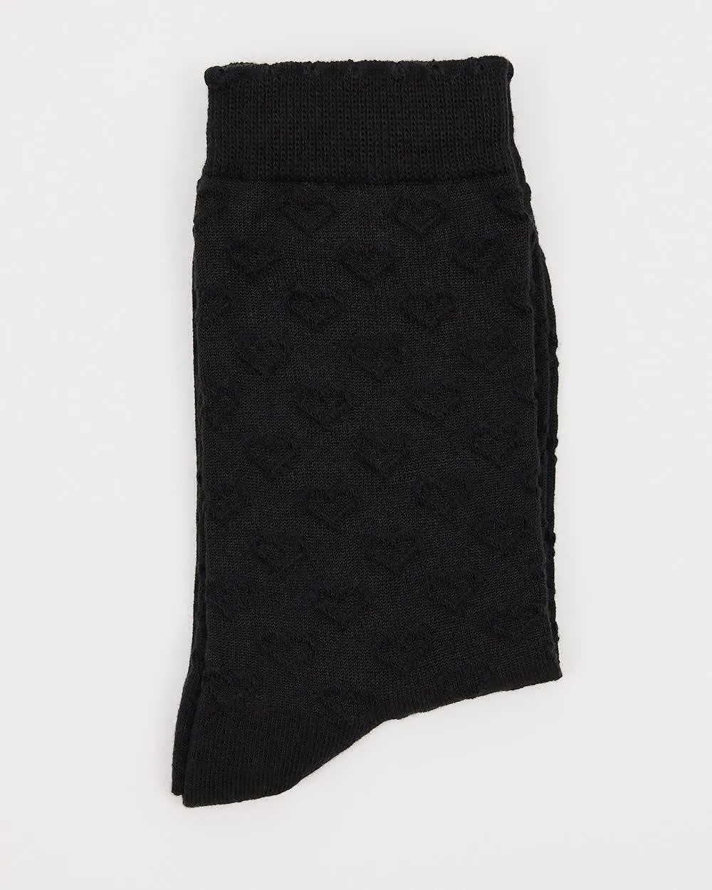 Cotton Socks With Textured Hearts And Scalloped Hems