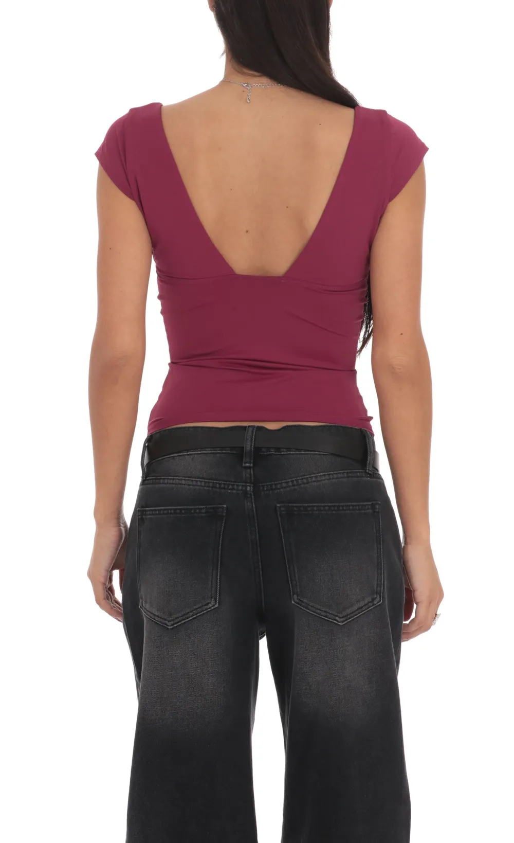 Short Sleeve V-Neck Top in Plum