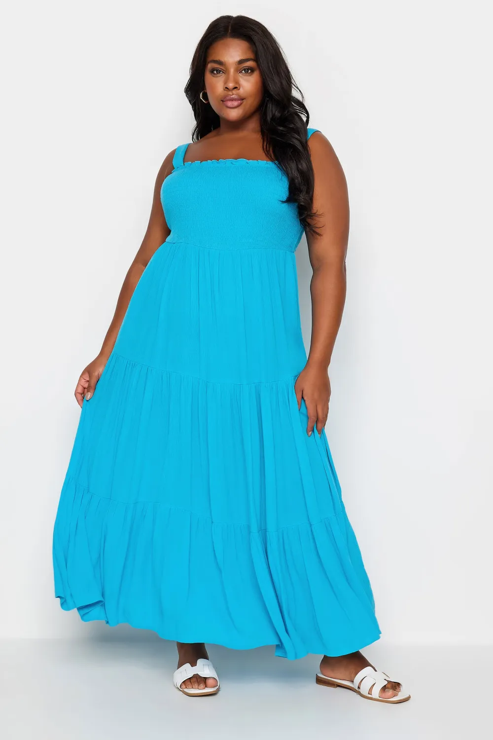 YOURS Curve Aqua Blue Tiered Maxi Dress