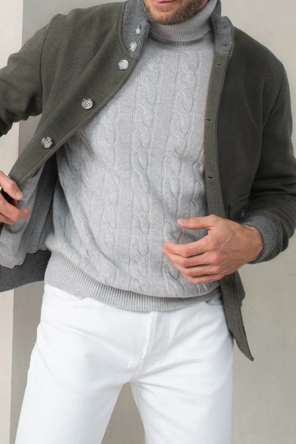 Green Super 180'S Wool Flannel Bomber Jacket