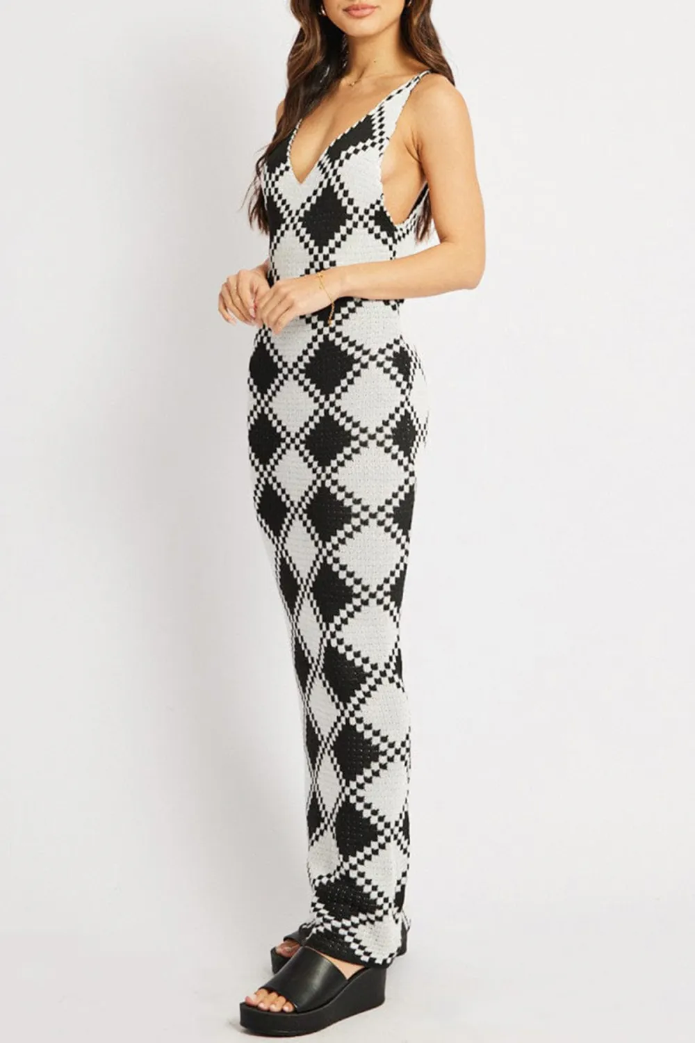 Black Check Beach Dress Cover Up