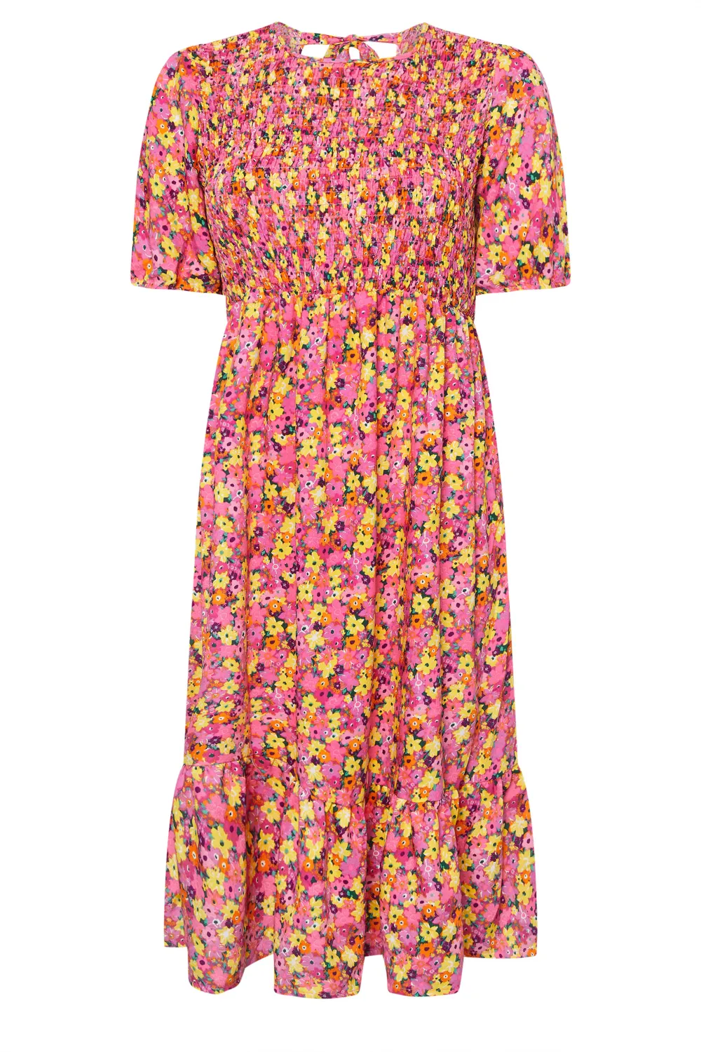 YOURS Curve Pink Floral Print Shirred Midaxi Dress