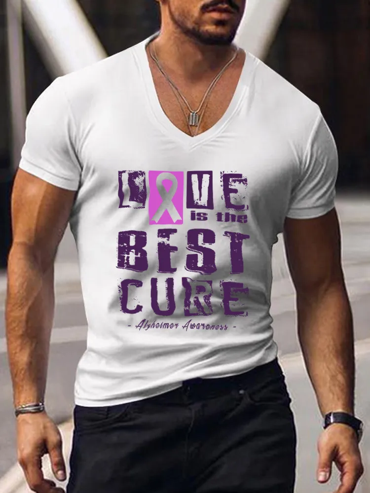 Love is the best cure  Alzheimer's Disease Awareness Men's Print T-Shirt