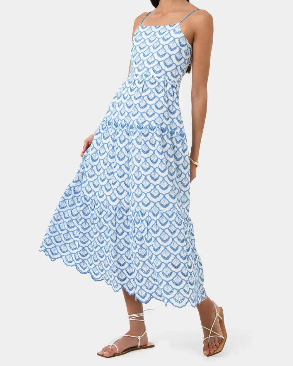 Embroidery Maxi Dress -Blue Lvory