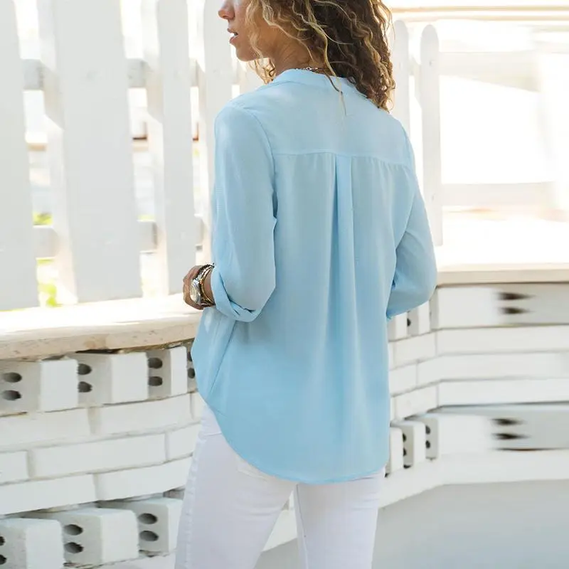 Lapel Long Sleeve Plain Elegant Tops