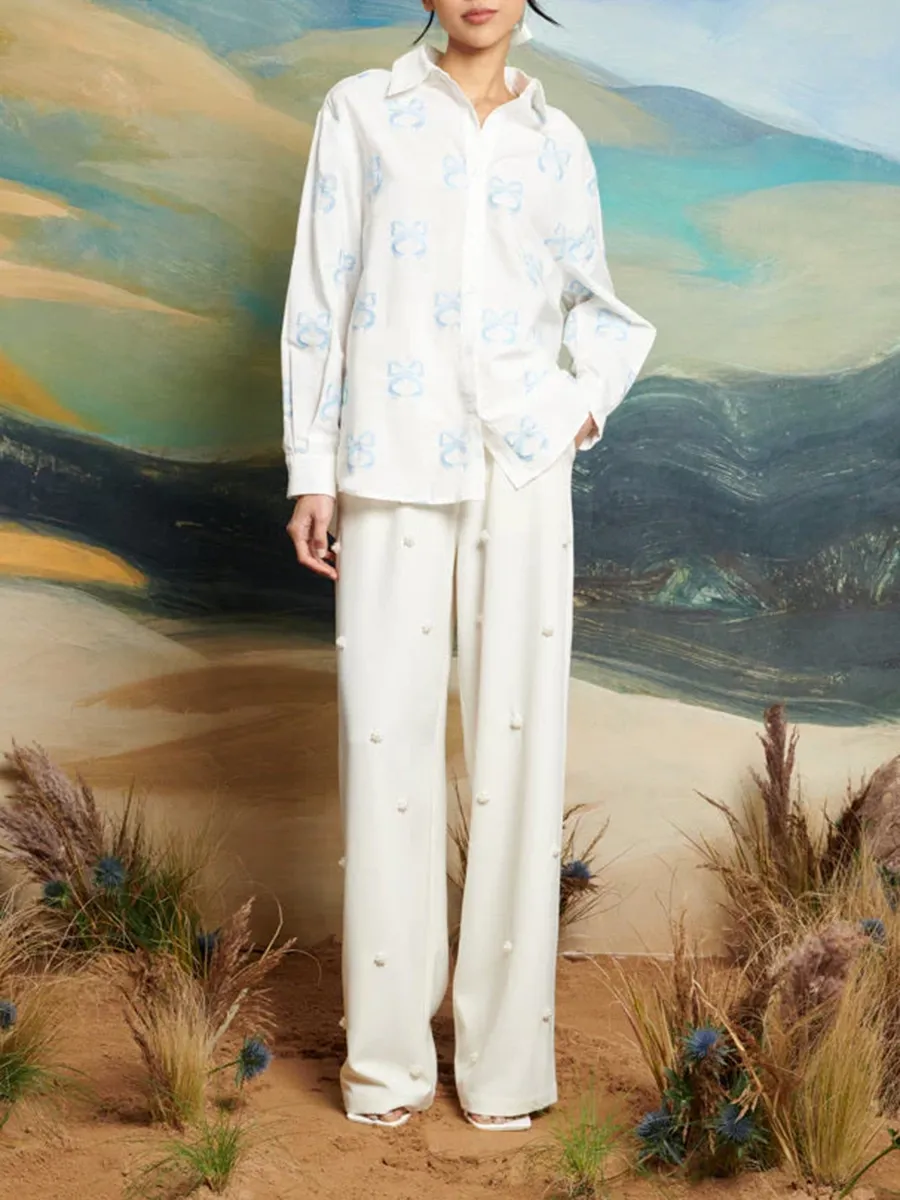 Casual Embroidered Long Sleeve Shirt