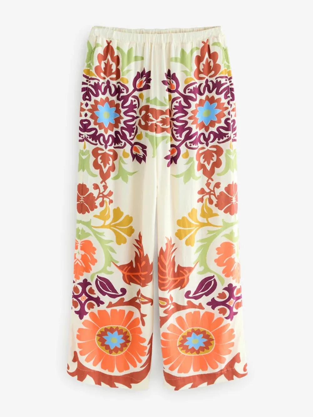Artistic Printed Wide-Leg Pants Paired With Linen