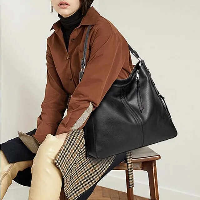 Women's Waterproof Top Handle Bag Hobo Bag PU Leather Daily Solid Color Black Red Brown