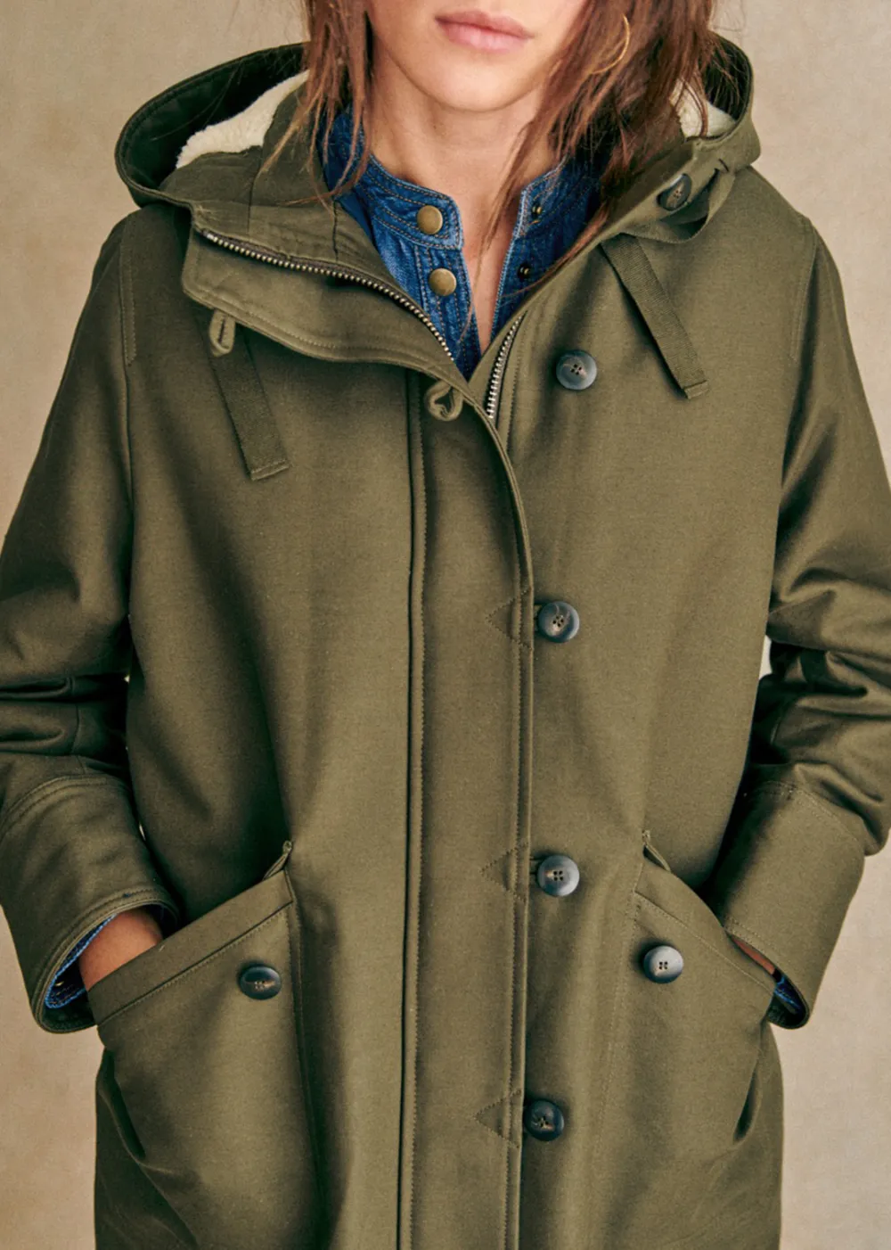 Khaki Quilted Hooded Parka