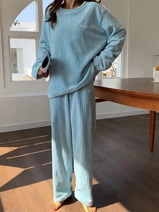 Women's Fleece Fluffy Fuzzy Warm Pajamas Sets Letter Plush Casual Comfort Home Daily Bed Coral Fleece Coral Velvet Warm Crew Neck Long Sleeve Pullover Pant Elastic Waist Fall Winter Light Pink White