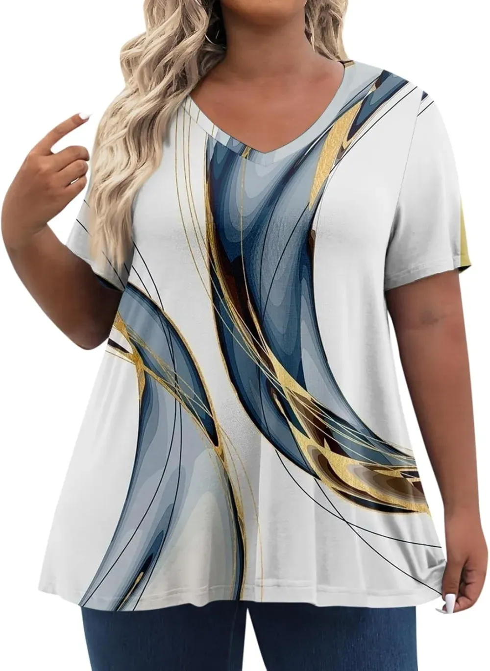 Plus Size Tops for Women Dressy Short Sleeve V Neck Shirts for Women Summer Tops for Women 2024 Floral Print Top