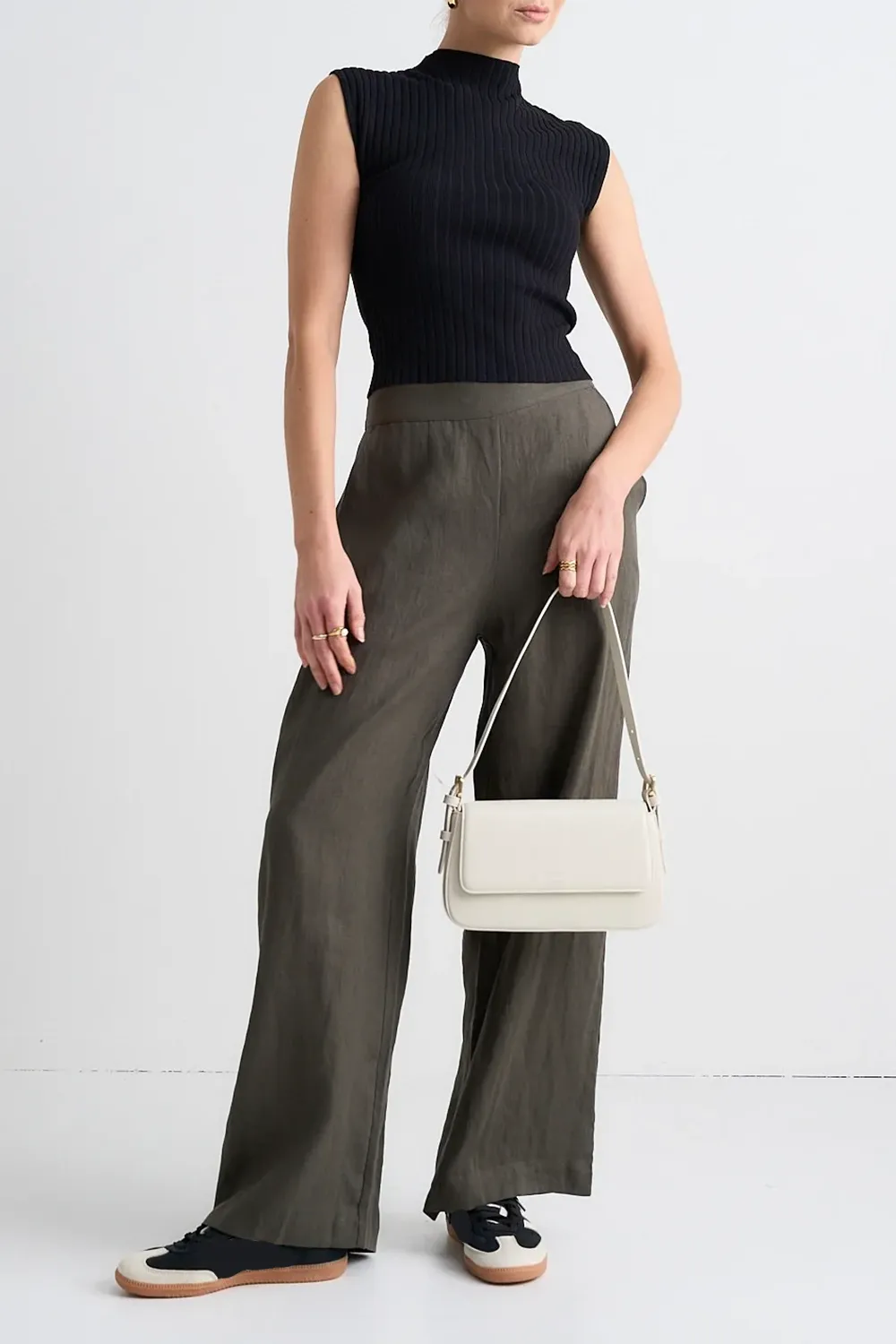Dark Olive Linen Wide Leg Pant