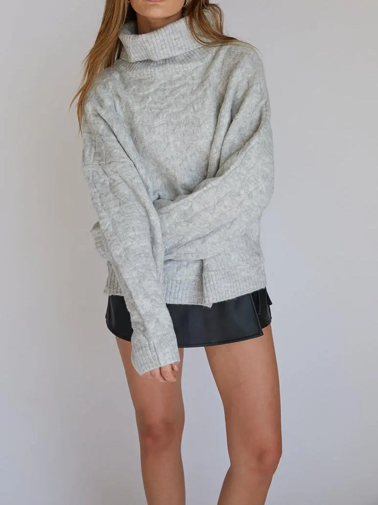 August Cable Knit Turtleneck Chunky Sweater