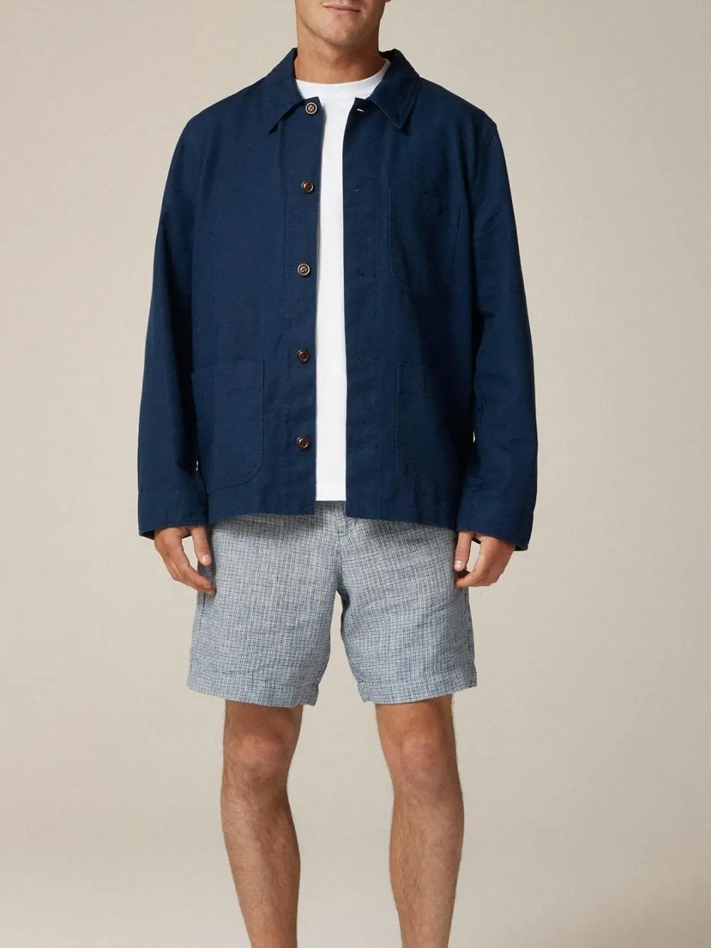 Navy Blue Button Front Cotton Jacket