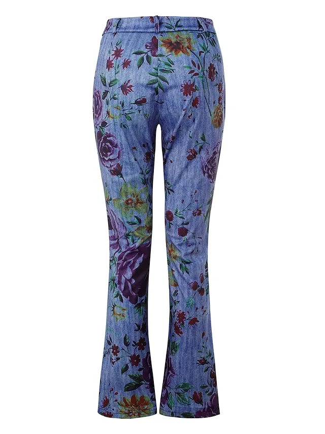 Women's Bootcut Flared Pants Bell Bottom Grey Fashion Casual Daily Full Length Flower / Floral XXL